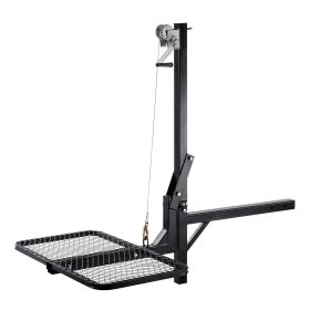 Hitch Deer Hoist with Lifting System Platform, 300 lbs Load Capacity, Game Hoist Winch Lift with 2-inch Receiver, 360-Degree Swivel Shaft & Foldable