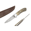Damascus Steel Knife Olive Green Handle Gold Rivets