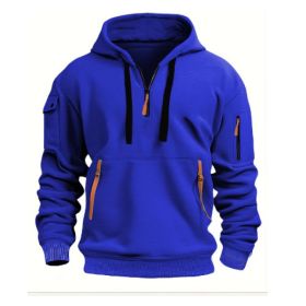 Dropped Shoulder Hooded Sweatshirt Men's Women's Plus Size Loose Pullover Fashion Sweatshirt (Option: Blue-S-1pcs)
