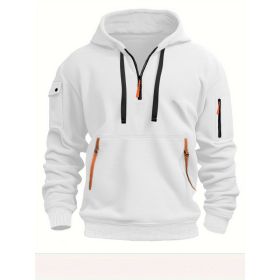 Dropped Shoulder Hooded Sweatshirt Men's Women's Plus Size Loose Pullover Fashion Sweatshirt (Option: White-XL-1pcs)