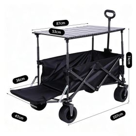 Multi-functional Foldable Camping Cart With Removable Tabletop, Expandable Rear Storage Space, All-terrain Wheels, Suitable For Outdoor Picnics, Fishi (Option: Black)