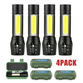 Mini Flashlight LED COB Torch Rechargeable High Lumens Zoomable Adjustable Focus Camping Light 3 Modes Waterproof (Option: 4PCS)
