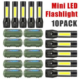 Mini Flashlight LED COB Torch Rechargeable High Lumens Zoomable Adjustable Focus Camping Light 3 Modes Waterproof (Option: 10PCS)