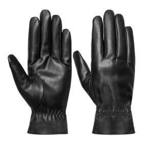 Unisex Leather Winter Warm Gloves Outdoor Windproof Soft Gloves Cycling Skiing Running Cold Winter Gloves (Option: Black-XL)