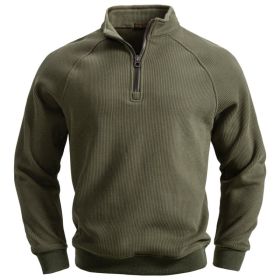 European And American Half Zipper Sweater Stand-up Collar All-match Fleece Men's Sweater Top (Option: Army Green-S)