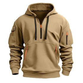 Dropped Shoulder Hooded Sweatshirt Men's Women's Plus Size Loose Pullover Fashion Sweatshirt (Option: Khaki-S-1pcs)