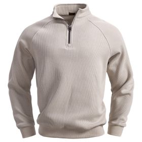 European And American Half Zipper Sweater Stand-up Collar All-match Fleece Men's Sweater Top (Option: Apricot-S)