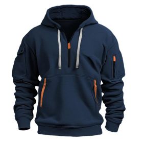 Dropped Shoulder Hooded Sweatshirt Men's Women's Plus Size Loose Pullover Fashion Sweatshirt (Option: Navy Blue-S-1pcs)
