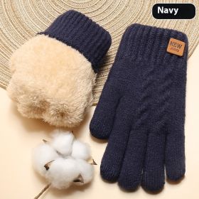 Winter Women's Double Layer Fleece-lined Thickened Cold Protection Warm Cycling (Option: A60 Navy Blue-Free Size)