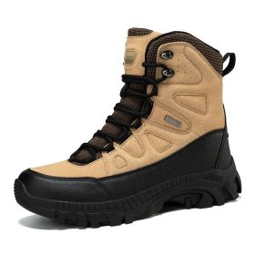 Men's winter new large size outdoor field training field training boots Hiking shoes Hiking shoes men's ankle boots (Color: khaki, size: 47)