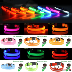 LED Adjustable Dog Collar Blinking Flashing Light Up Glow Pets Safety Waterproof (Color: Blue, size: M)