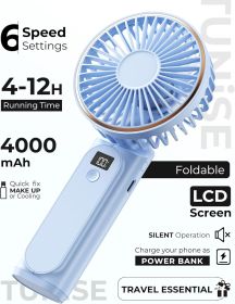 Portable Handheld Fan, Portable Fan Rechargeable, 4000mAh, 180° Adjustable, 6 Speed Wind, Display Electricity in Real Time (Color: Blue Breeze)