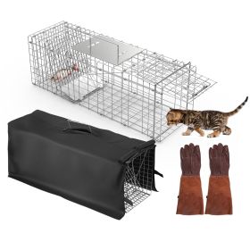 31x12x11' Heavy Duty Folding Live Animal Trap Cage With Waterproof Cover Humane Easy To Catch And Release Trap For Stray Cats Raccoons Squirrel Skunk (size: WCoverGlove)