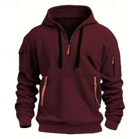 Dropped Shoulder Hooded Sweatshirt Men's Women's Plus Size Loose Pullover Fashion Sweatshirt (Option: Wine Red-5XL-1pcs)