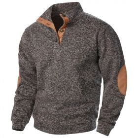 Men's Stand Collar Knitted Joint Stitching Casual Jacquard Cardigan Sweater (Option: Coffee-M)