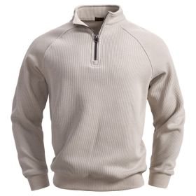 European And American Half Zipper Sweater Stand-up Collar All-match Fleece Men's Sweater Top (Option: Apricot-L)