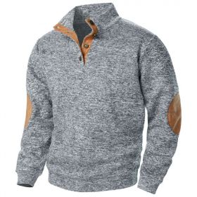 Men's Stand Collar Knitted Joint Stitching Casual Jacquard Cardigan Sweater (Option: Light Gray-XXXL)