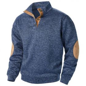Men's Stand Collar Knitted Joint Stitching Casual Jacquard Cardigan Sweater (Option: Navy Blue-2XL)